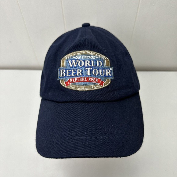 Old Chicago World Beer Tour Hat Cap Blue Strapback Adjustable Embroidered - Picture 10 of 10